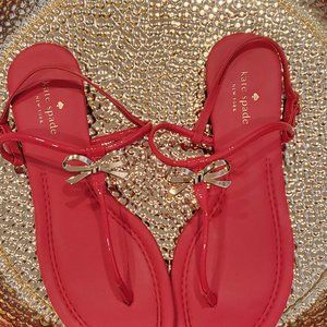 Kate Spade Tracie Bow Red Thong Sandals 9 1/2